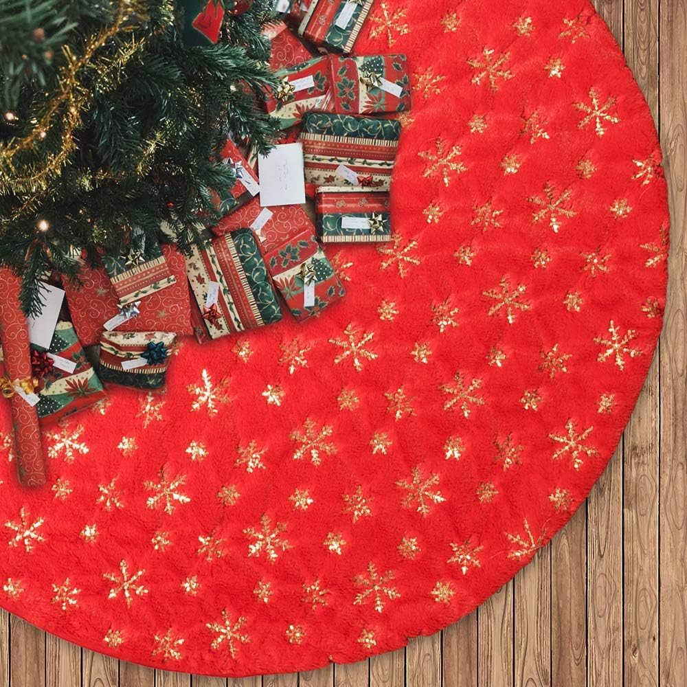 Weihnachtsbaumdecke, Weihnachtsbaumständer, Weihnachtsbaummatte, Goldene Schneeflocken-pailletten (rot, 150 Cm)