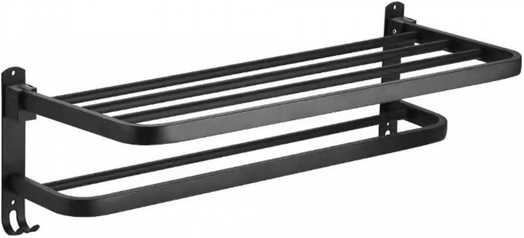 Wandmontierter Handtuchhalter Fürs Badezimmer, Handtuchhalter Mit 2 Haken, 60 Cm, Schwarz