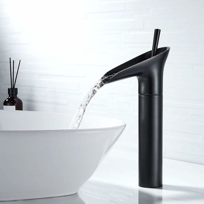 Badezimmerarmatur, Wasserfallarmatur, Vintage-einhebel-waschtischarmatur, Warm- Und Kaltwasser, Messing, Schwarz (höhe: 31 Cm)