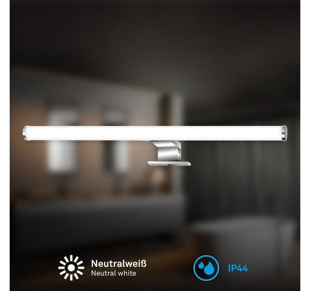 Briloner Basu LED Spiegelleuchte Bad, 2 in 1 Montage, IP44 Spritzwasserschutz, Klemmbar, Schraubbar, Chrom, 50 x 9,5 x 5 cm