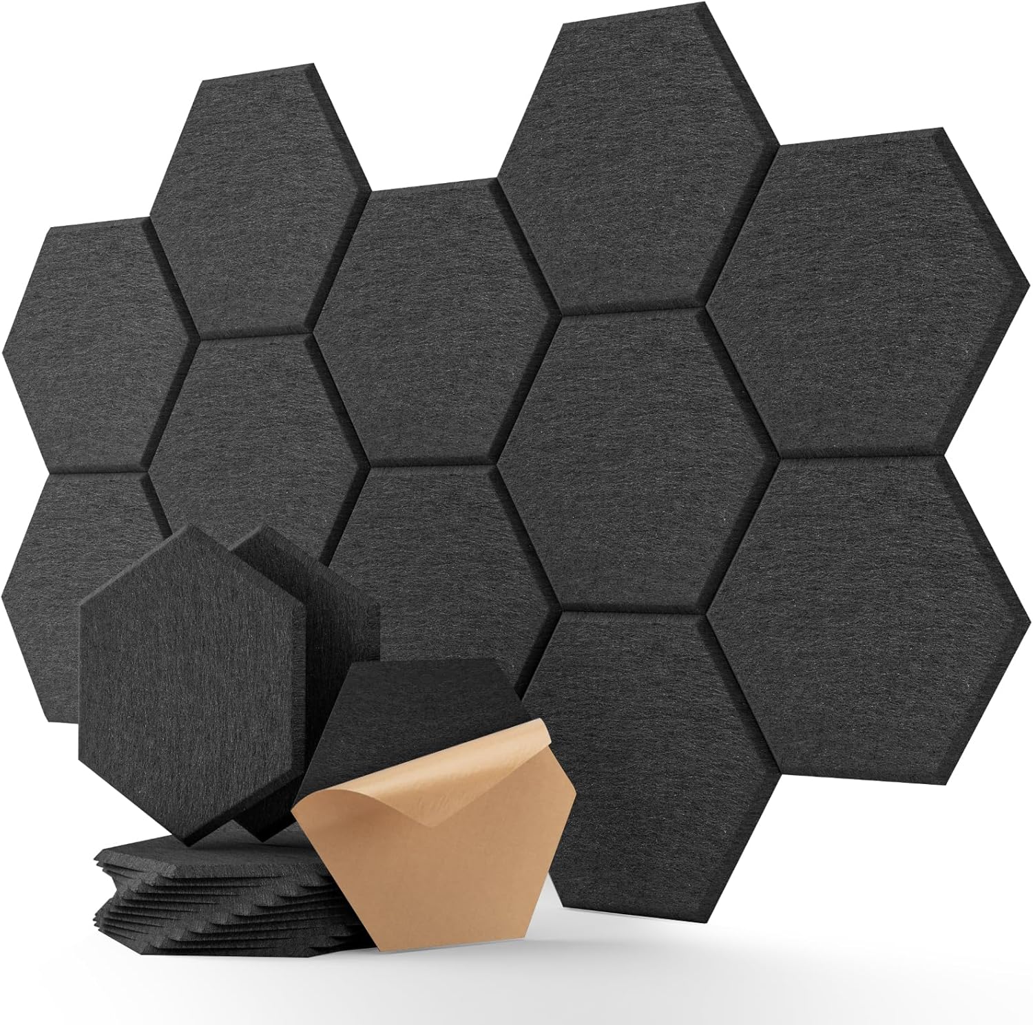 Sechseckige Akustikwandpaneele, Selbstklebend, Für Büros Und Spielzimmer, 30,5 X 25,4 X 1 Cm, Schwarz, 24 Stück