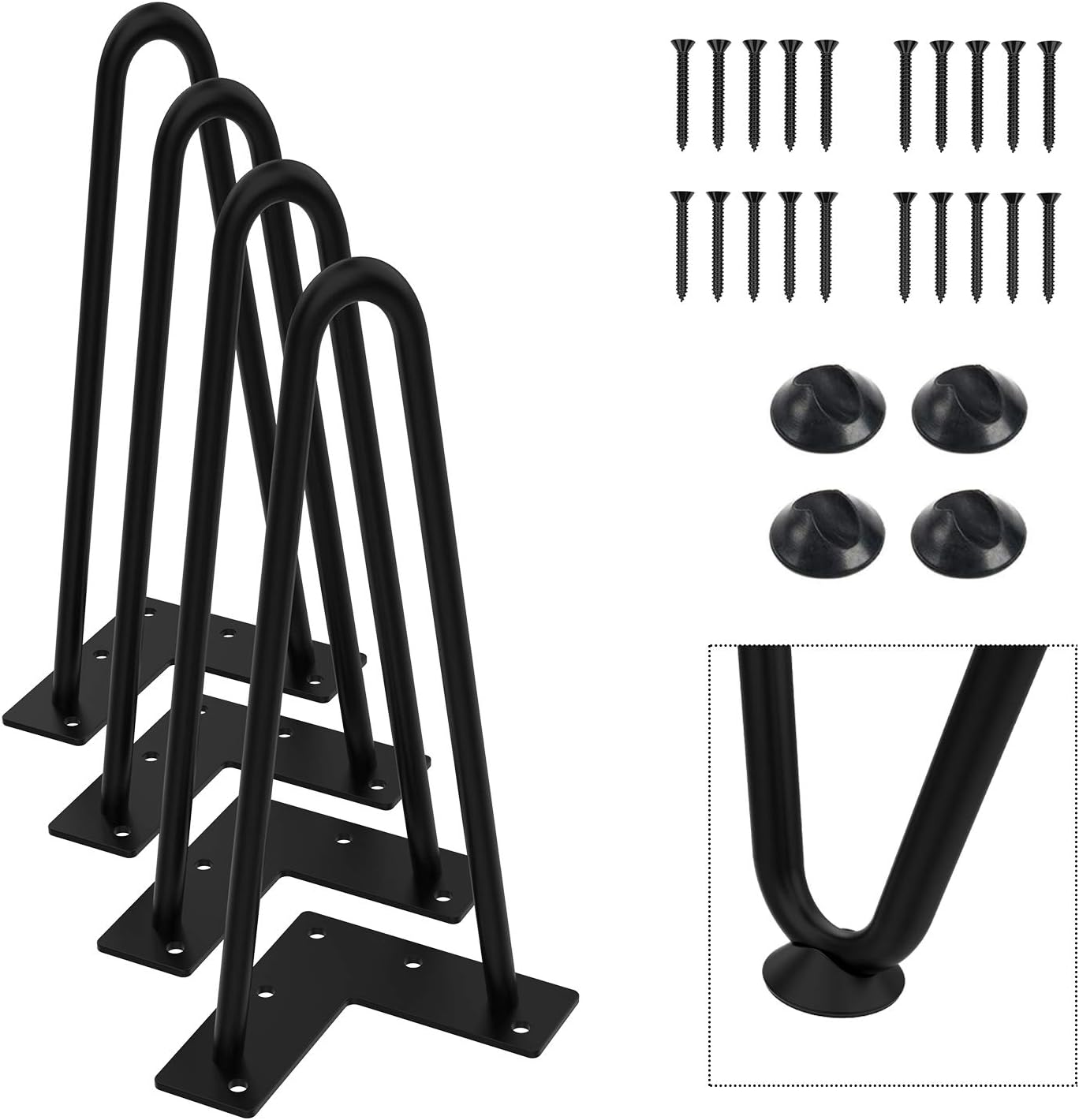 Zweibeiniges Tischbein, Geeignet Für Couchtisch, Esstisch, Nachttisch, Höhe 25 Cm (schwarz, 4 Stück)