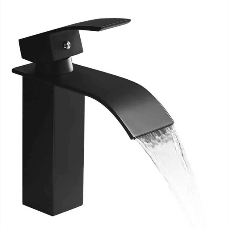 Wasserhahn Im Wasserfall-stil Für Warm- Und Kaltwasser, Quadratischer Küchenhahn Aus Chrom, Einloch-küchenhahn, Modernes Waschtisch-wagen-design (schwarz, Flaches Profil).