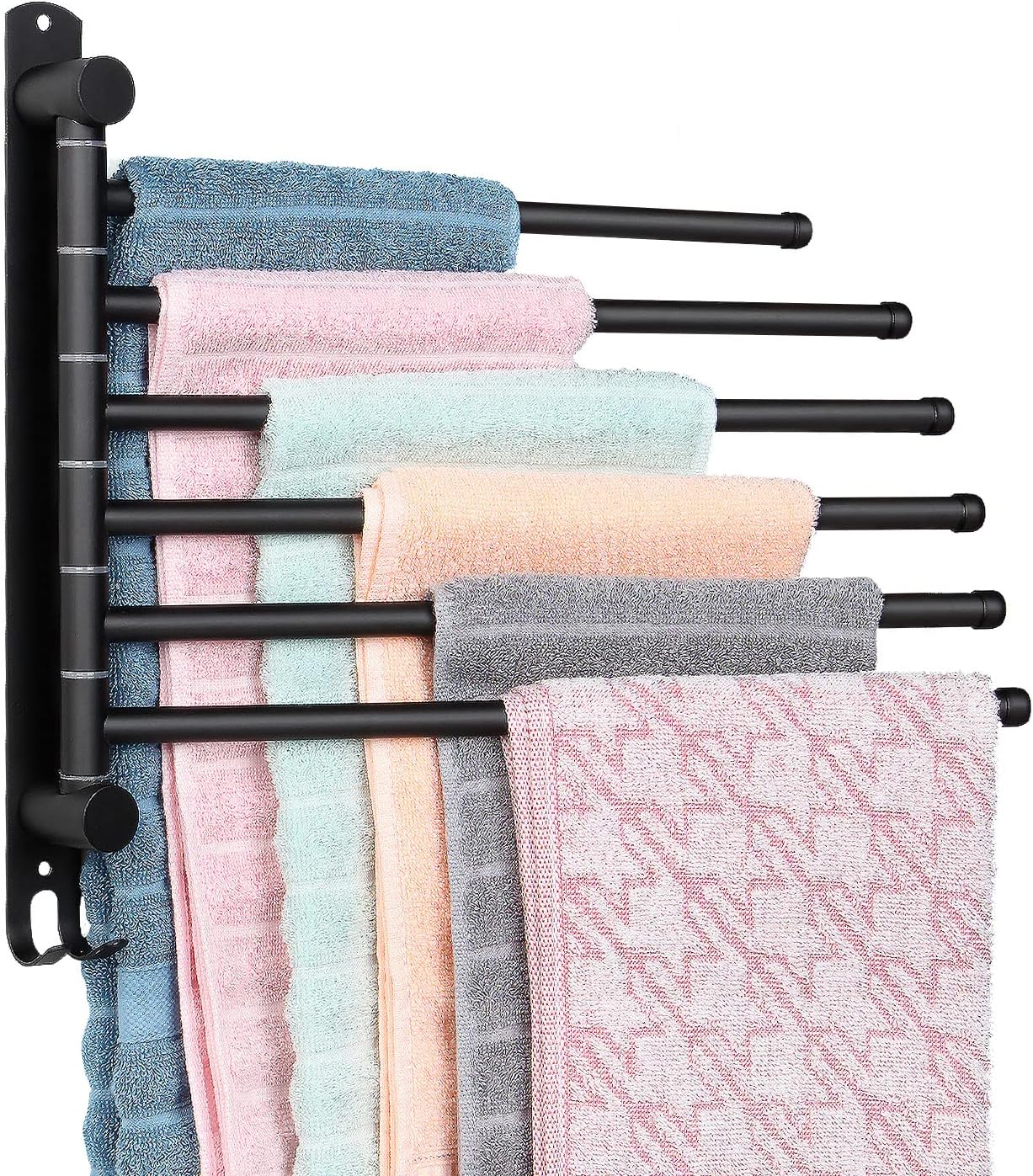 Schwenkbarer Handtuchhalter, 6-armige Handtuchstange Aus Edelstahl, Wandmontage Mit Haken (schwarz)