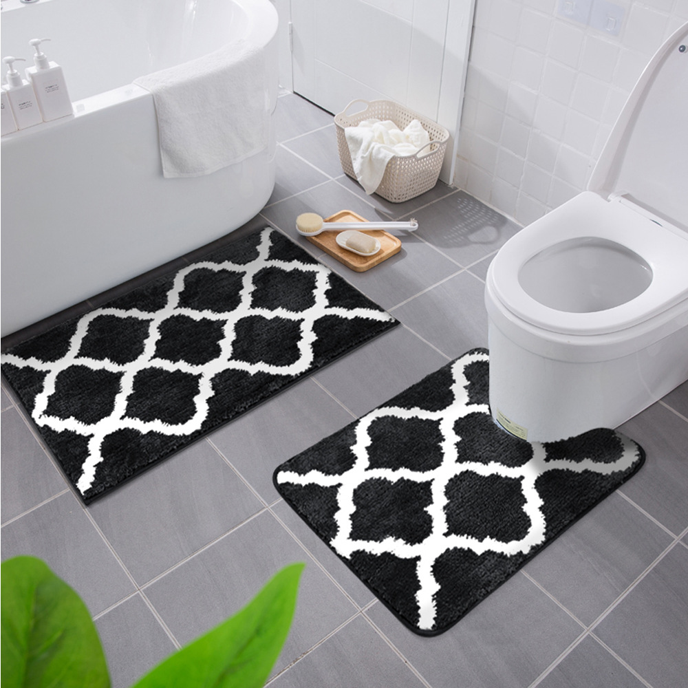 Saugfähige Bad- Und Wc-matte Aus Mikrofaser, Maschinenwaschbar Und Rutschfest (schwarz, 51 X 61 Cm + 41 X 61 Cm)