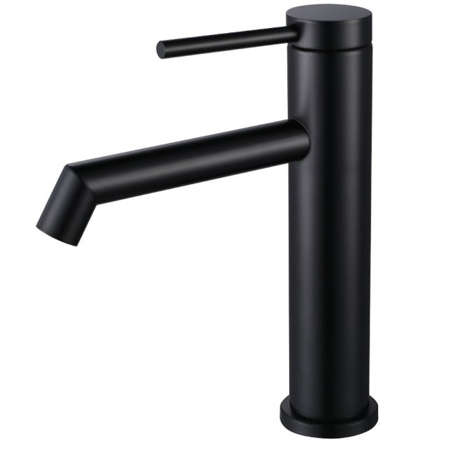 Waschtischarmatur (schwarz), Zweimengenregler Für Warm- Und Kaltwasser, Keramikkartusche, Edelstahl