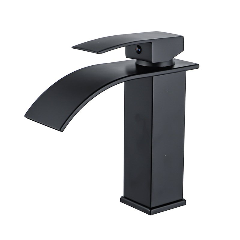 Schwarzer Waschtischhahn Im Wasserfall-design, Badezimmerhahn, Warm- Und Kaltwasser-waschtischhahn Mit Keramikkartusche.