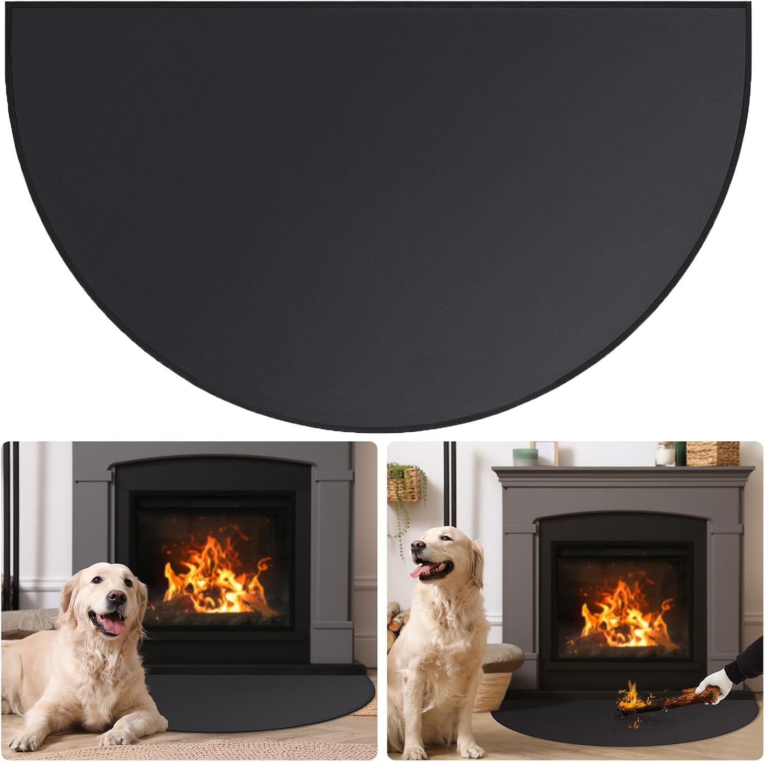 Feuerfeste Kaminmatte, Halbrund, Schützt Böden Vor Funkenflug, Schwarz, 91 X 61 Cm