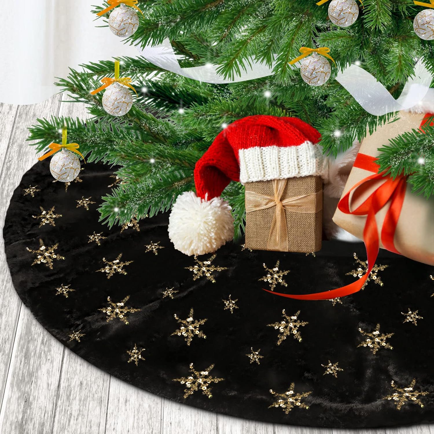 Weihnachtsbaumdecke, Weihnachtsbaumuntersetzer, Weihnachtsbaummatte, Geeignet Zur Dekoration, Schwarz, 150 Cm