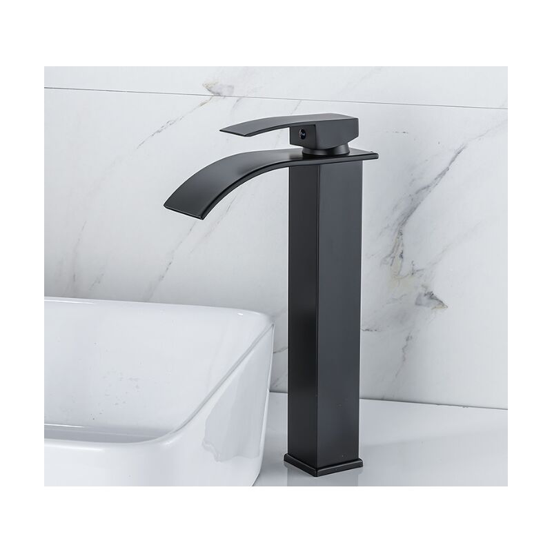 Einloch-wasserfallarmatur Aus Lackiertem Messing Für Waschbecken/toilette, Warm- Und Kaltwasser, Schwarze Einhebel-wasserfallarmatur, Einloch-armatur Aus Messing Für Badezimmer.