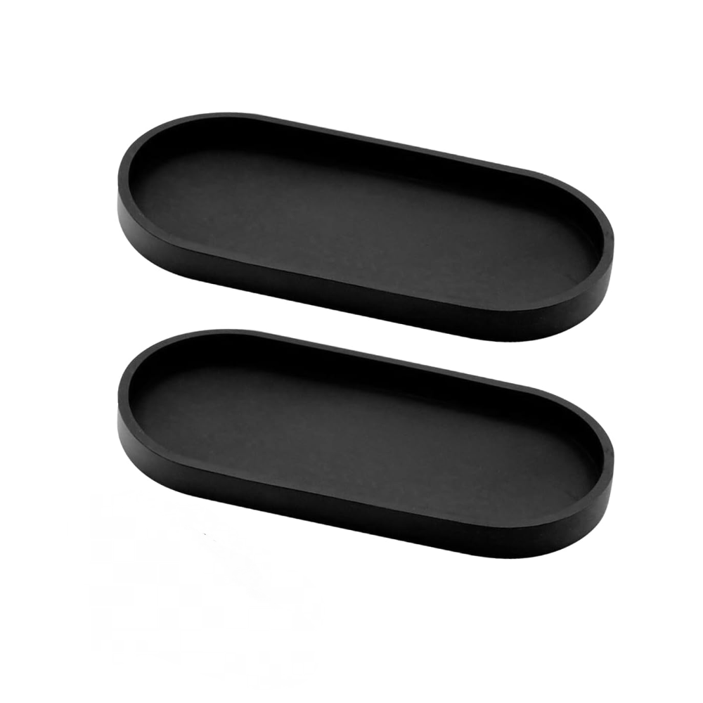 Ovales Dekotablett, Badezimmertablett, Schminktischtablett, 25 X 11 X 2 Cm (schwarz, 2 Stück)