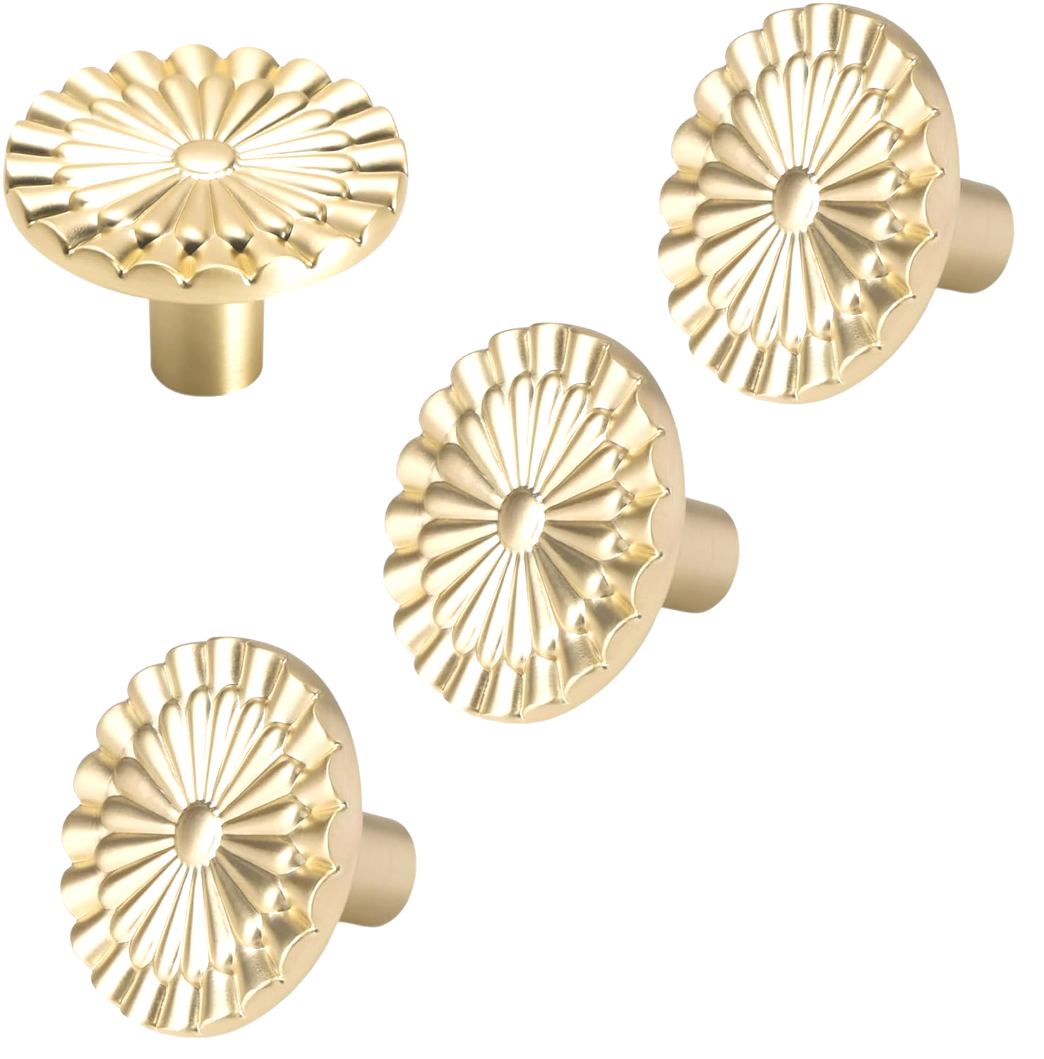 Gebürstete, Goldfarbene Schrankgriffe, 4 Stück, Einlochig, Sonnenblumenförmig