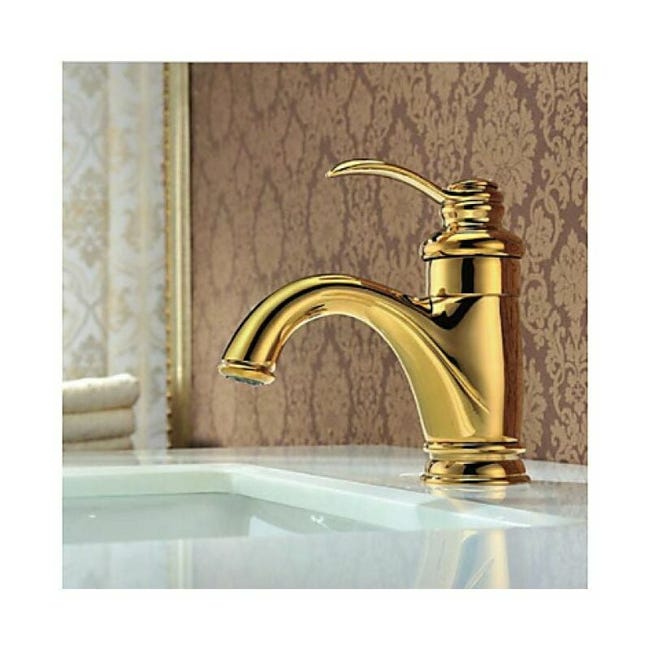 Goldener Einloch-waschtischhahn (wasserzulaufrohr Nicht Im Lieferumfang Enthalten), Geeignet Für Warm- Und Kaltwasser.