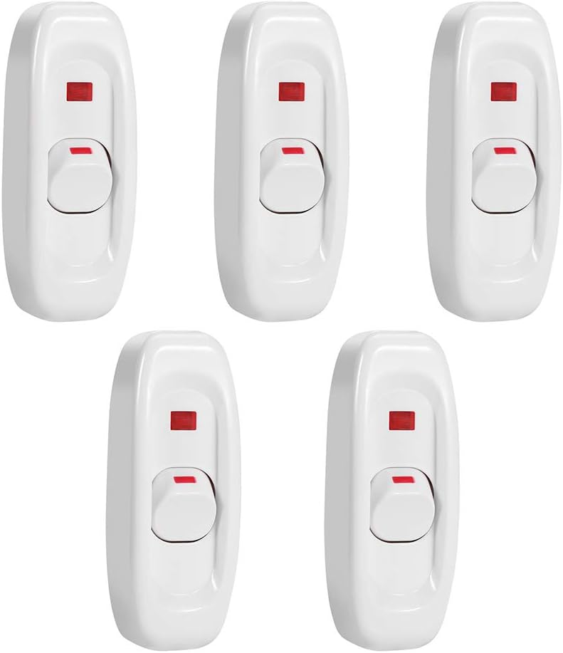 Inline Schalter, 5-draht Ac 250v 10a Durchgangsschalter Kabel Ein/aus-schalter Mit Led Anzeige Lampe Für Nachttischlampe Tischleuchte Elektrisches Kabel (weiß)