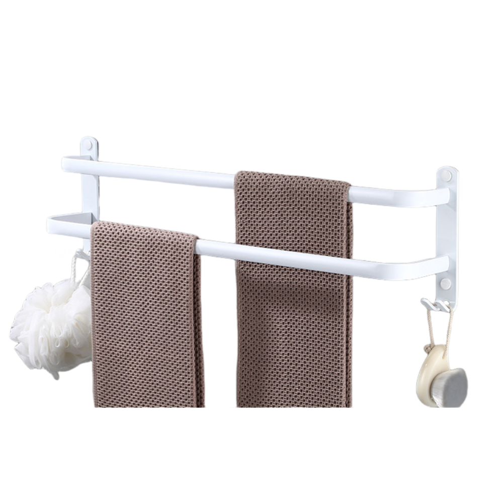 2-stöckiger, Wandmontierter Handtuchhalter Mit Haken Für Badezimmer, Küche Und Duschraum (weiß, 40 Cm)
