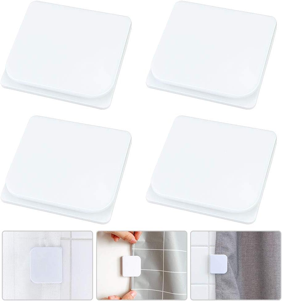 Set Mit 4 Weißen Duschvorhangclips, U-förmigen Spritzschutzclips, Selbstklebenden Clips, Wind- Und Wasserdicht, Befestigungsclips Für Duschvorhänge Im Badezimmer