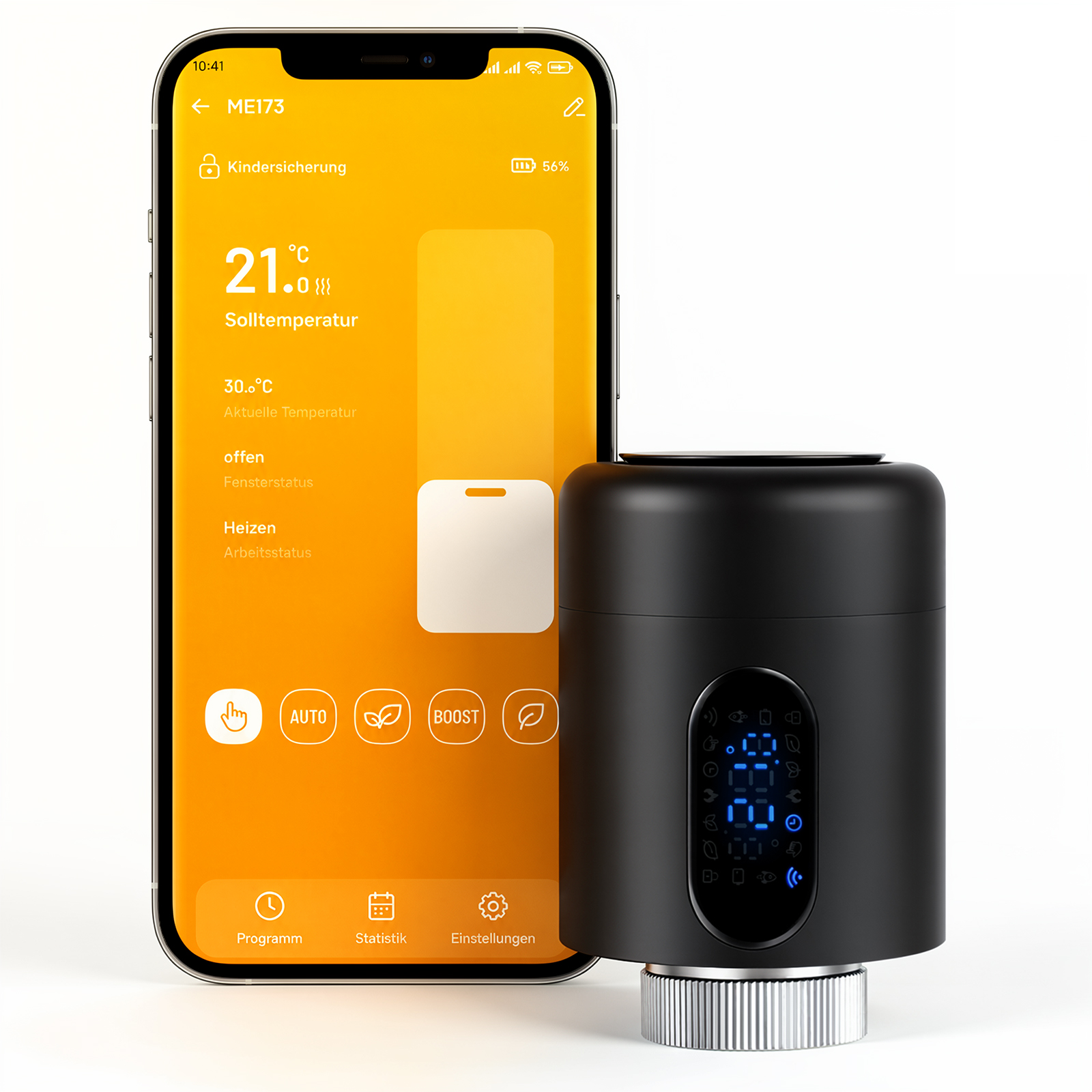 Jiubiaz Smartes Heizkörperthermostat Wifi, App-steuerung, Smart Life/tuya, 7 Ventiladapter Je Thermostat, Schwarz, 1 Stück