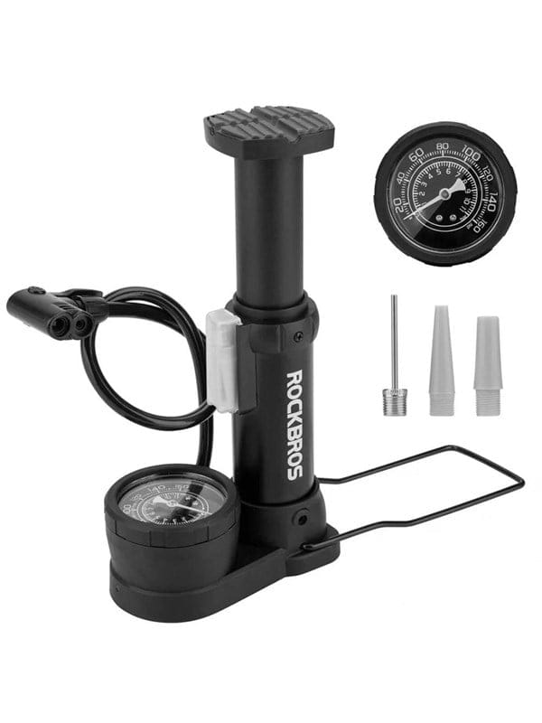 Universelle fußbetriebene Fahrrad-Standpumpe mit Manometer - schwarz
