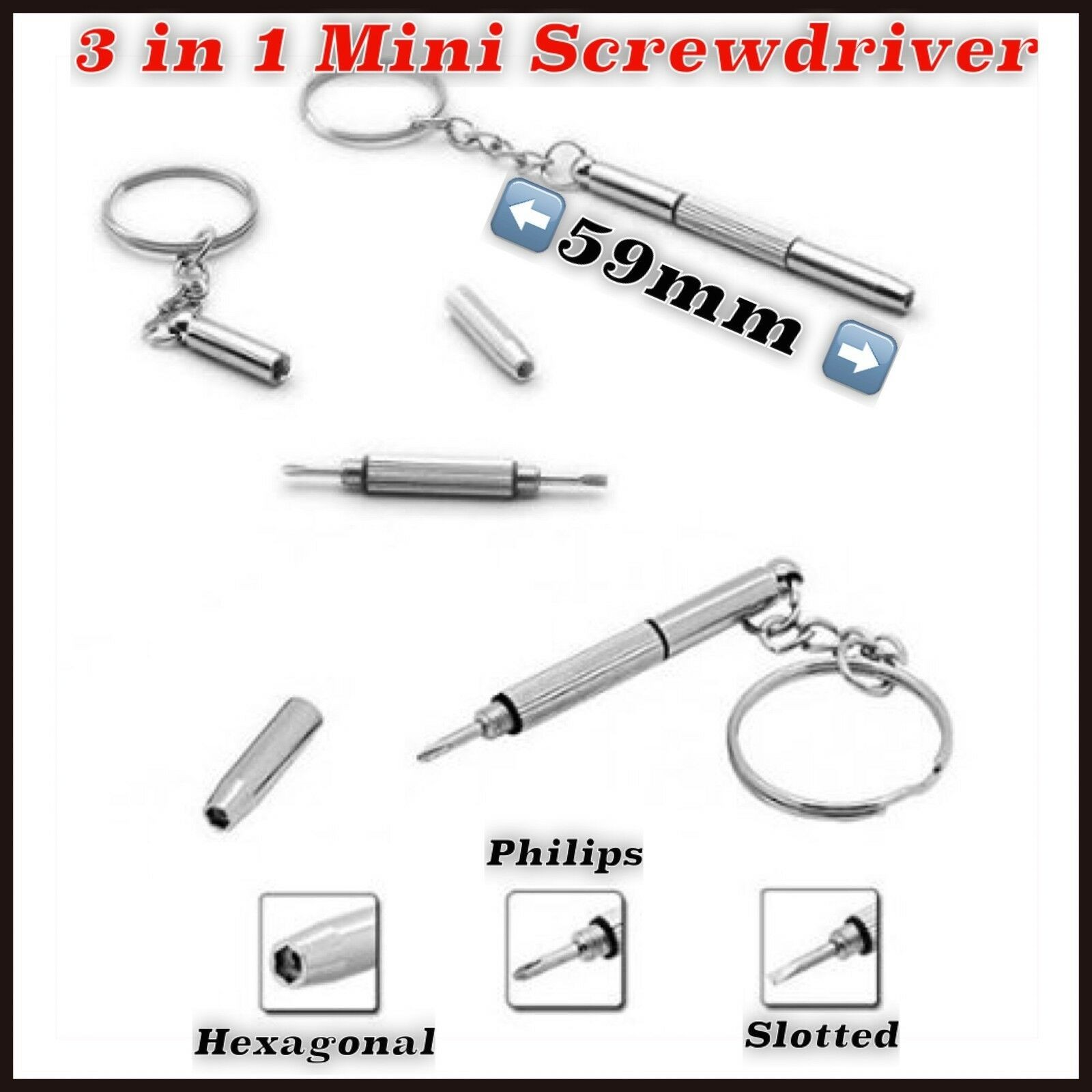 3 in 1 Mini Schraubendreher Schlüsselanhänger Brillenschraubenzieher Uhren Set Bild 4