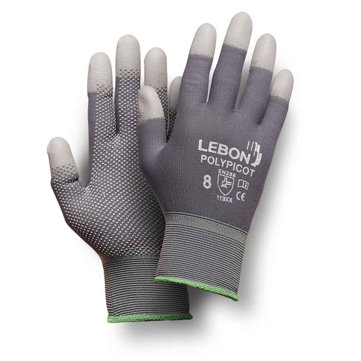 LEBON Polypicot Arbeits- Strick- Montagehandschuhe beschichtet + Mikro PVC EN388