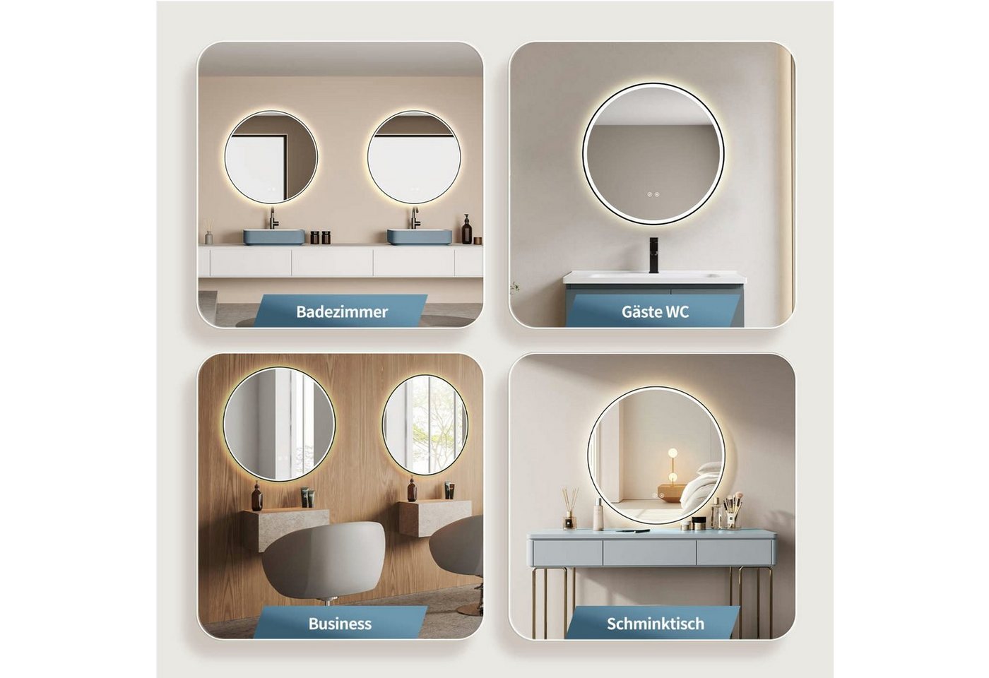HOKO Badspiegel rund mit Beleuchtung, Anti-Beschlag und Memory-Funktion (60 cm LED-Wandspiegel mit schwarzem Metallrahmen, mit Touch-Schalter, Memory-Funktion und frei wählbaren Lichtfarben), für Bad, Gäste-WC, Schminktisch, Ankleide und Flur, IP44, Salerno Bild 5
