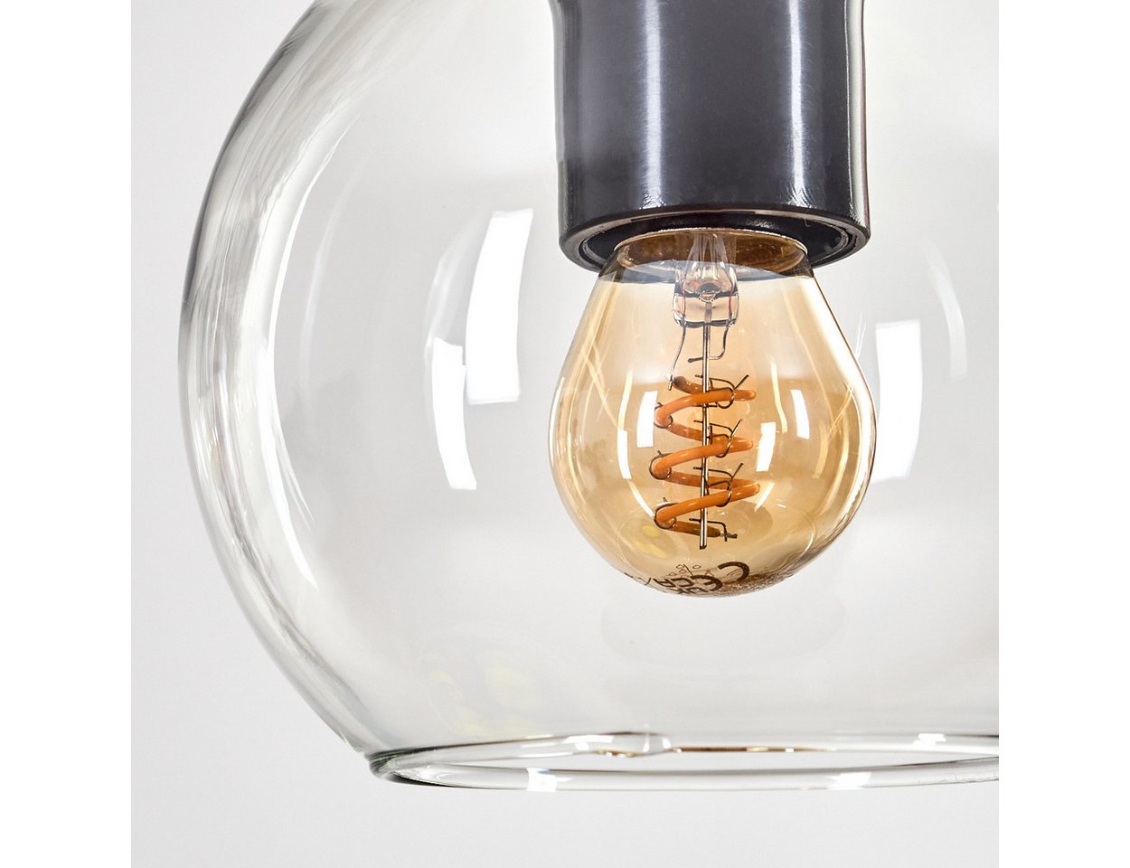 hofstein Pendelleuchte Hängelampe aus Metall/Holz/Glas in Schwarz/Naturfarben/Klar, ohne Leuchtmittel, Hängeleuchte im Boho-Design mit Glasschirmen und Holzbalken, 3 x E27 Bild 3