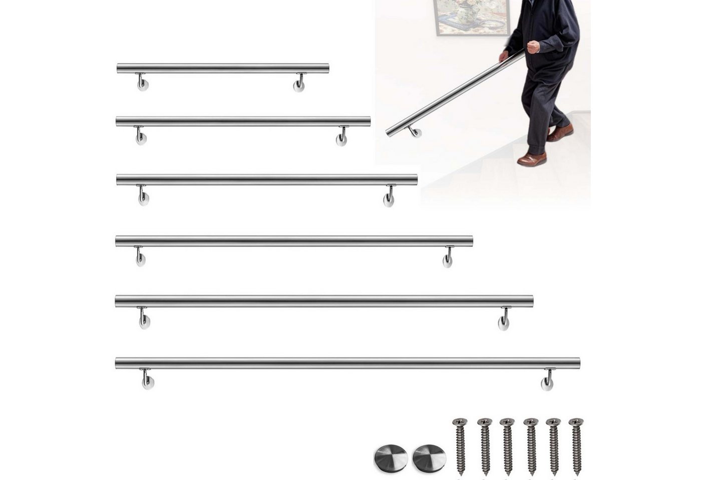 Duschparadies Handlauf Edelstahl Handlauf Wandhandlauf Treppengeländer Innen & Außen Geländer, 80 cm Gesamtlänge, (Packung), 304 Edelstahl Rostbeständigkeit