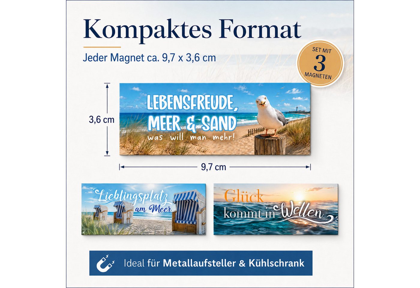 TOBJA Tischkalender Deko-Magnete 3er Set Meer für Tischkalender & Kühlschrank, 3 Magnetstreifen, Sprüche, für Kühlschrank & Tafel, Geschenkidee Bild 4
