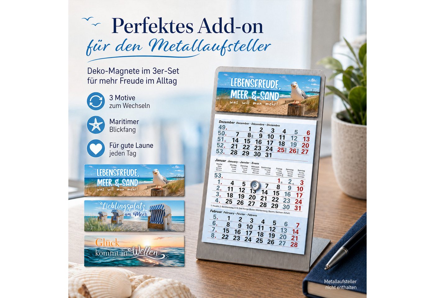 TOBJA Tischkalender Deko-Magnete 3er Set Meer für Tischkalender & Kühlschrank, 3 Magnetstreifen, Sprüche, für Kühlschrank & Tafel, Geschenkidee Bild 5