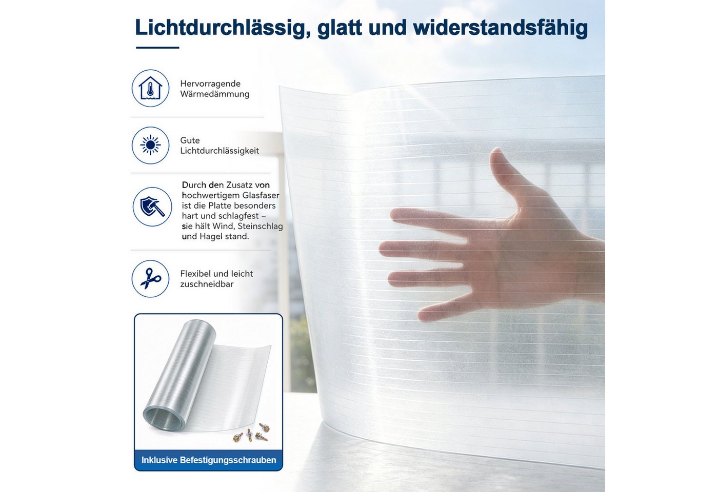 Clanmacy Wellplatte Dachplatte, flexible Lichtplatte, Maße: 50 × 500 cm Bild 4