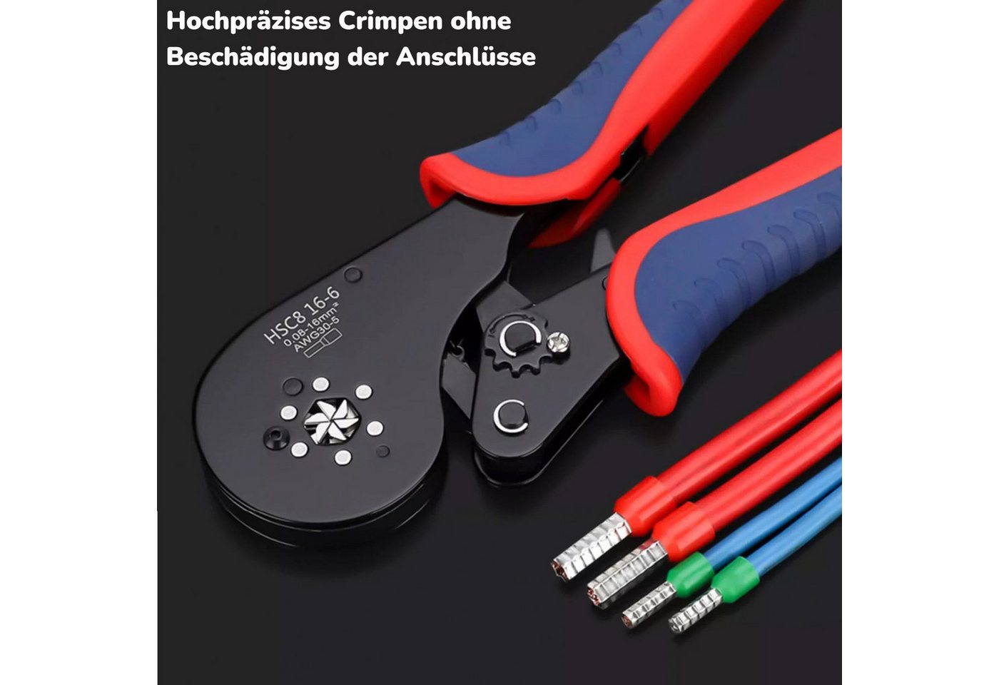 BlingBin Crimpzange Aderendhülsenzange Crimpzangen Aderendhülsen Presszange, 1er Set 1-tlg., Crimpbereich: 0,08–16 mm² (30–16 AWG), Crimpzange für Aderendhülsen Kabelverbinder aus Kohlenstoffstahl