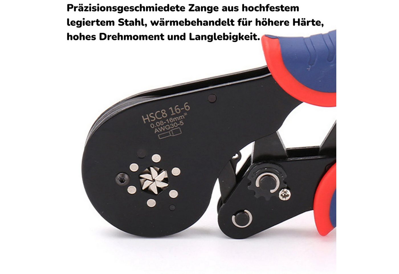 BlingBin Crimpzange Aderendhülsenzange Crimpzangen Aderendhülsen Presszange, 1er Set 1-tlg., Crimpbereich: 0,08–16 mm² (30–16 AWG), Crimpzange für Aderendhülsen Kabelverbinder aus Kohlenstoffstahl Bild 5
