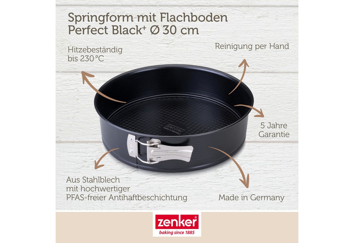 Zenker Springform Backform mit Flachboden, Kuchenform, Ø 30 cm