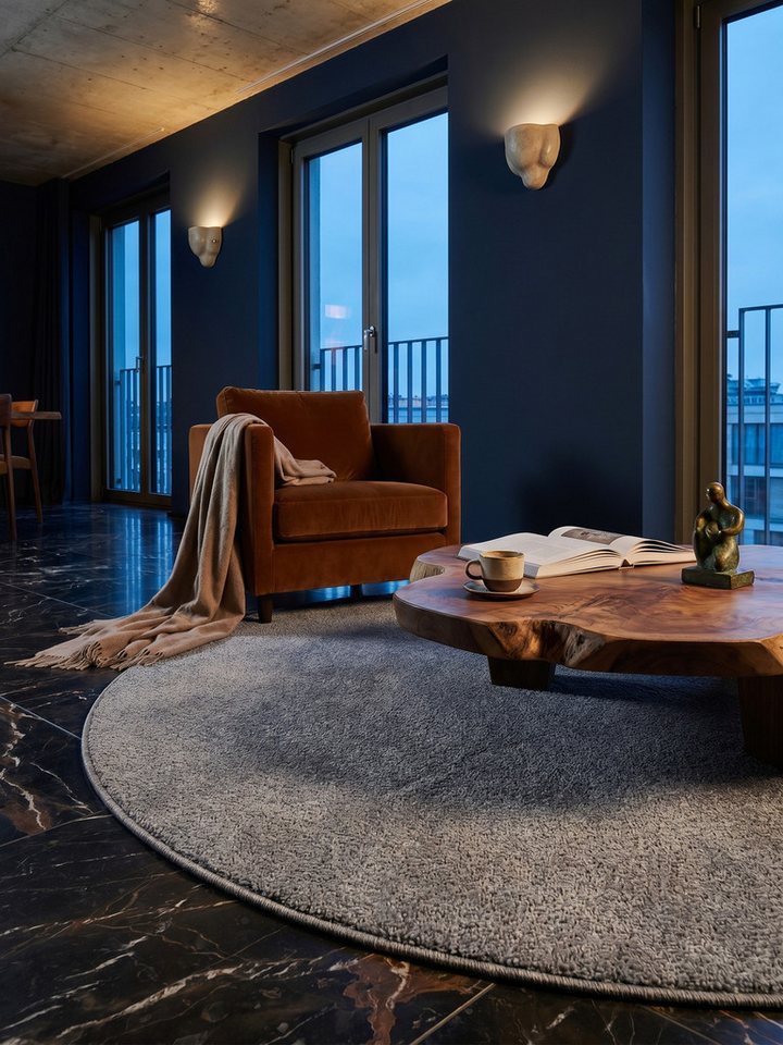 KADIMA DESIGN Teppich MAIN Wohnzimmer Schlafzimmer Waschbar Wohnzimmerteppich Einfarbig, Rund, Höhe: 11 mm, Hellgrau, 120x120 cm, Strapazierfähig Waschbar