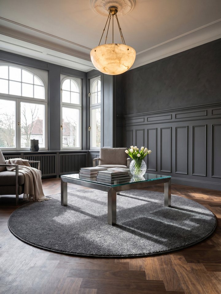 KADIMA DESIGN Teppich MAIN Wohnzimmer Schlafzimmer Waschbar Wohnzimmerteppich Einfarbig, Rund, Höhe: 11 mm, Hellgrau, 120x120 cm, Strapazierfähig Waschbar Bild 2