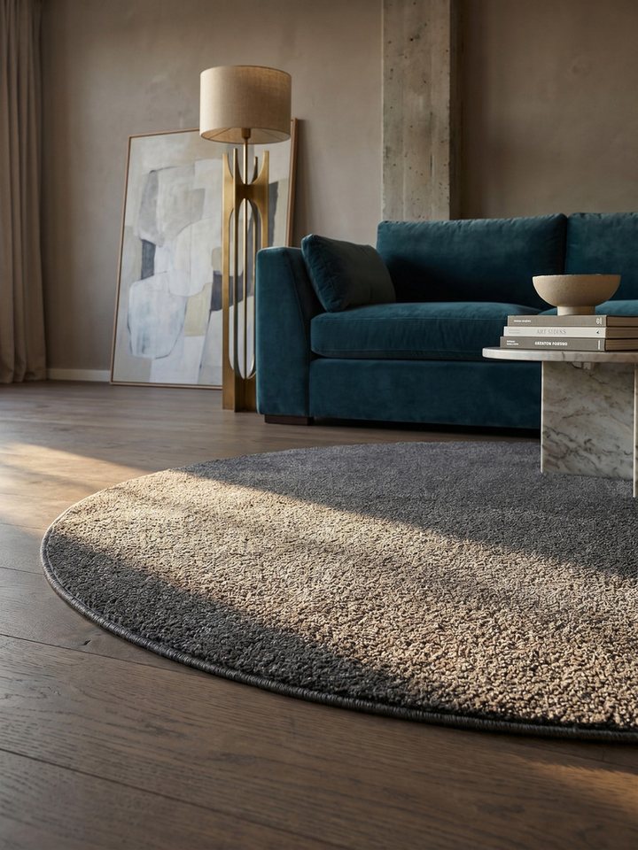 KADIMA DESIGN Teppich MAIN Wohnzimmer Schlafzimmer Waschbar Wohnzimmerteppich Einfarbig, Rund, Höhe: 11 mm, Hellgrau, 120x120 cm, Strapazierfähig Waschbar Bild 5