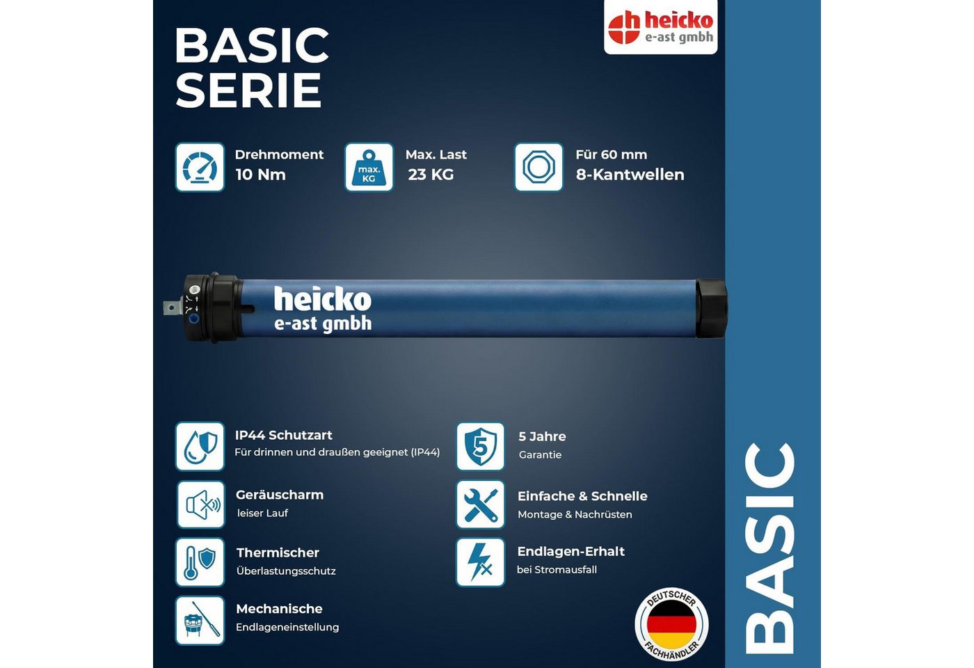 heicko e-ast GmbH Rollladenmotor heicko 10-50Nm Rollladenmotor Rohrmotor SW40-60 Rolladenantrieb basic, (Packung)