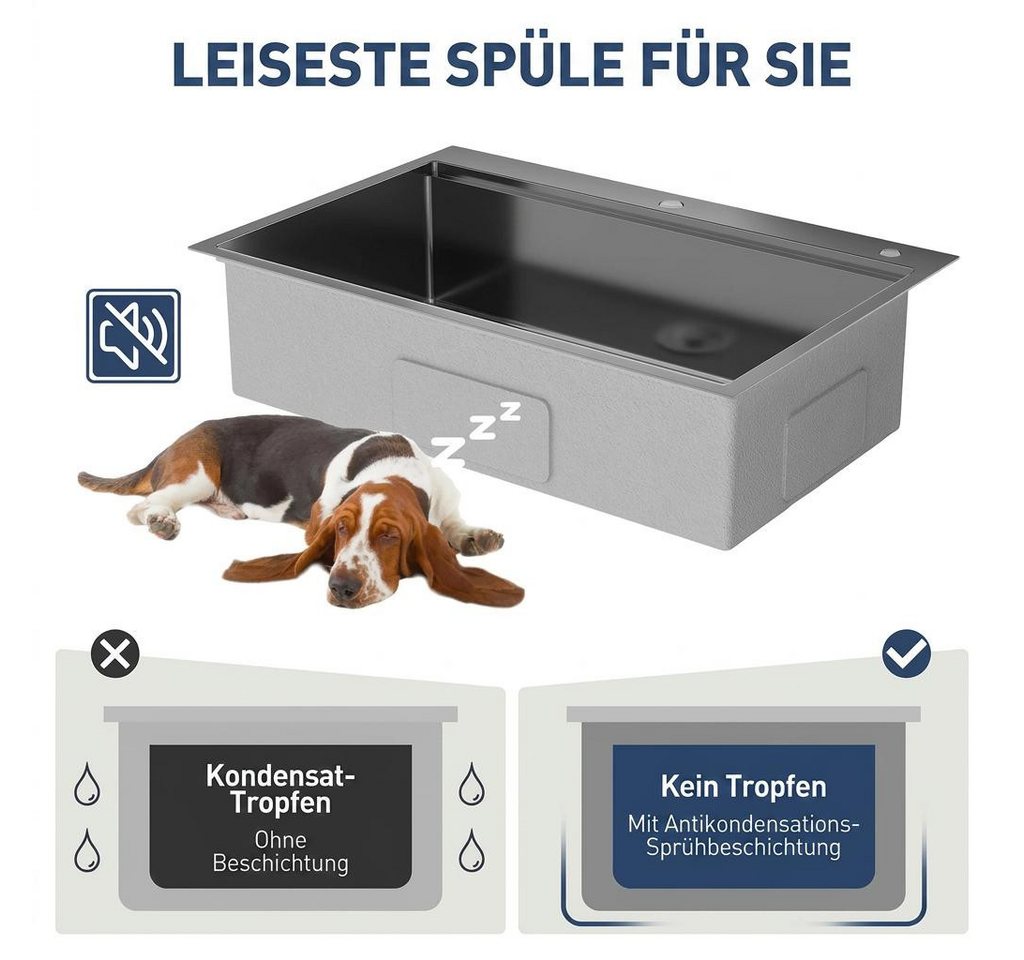 GarveeMore Küchenspüle Aufsatz‑Einbecken aus 304‑Edelstahl 16G, mit Ausziehhahn & Zubehör, schalldämpfend, für Küche‑Hauswirtschaftsraum, Spüle mit Ausziehhahn Bild 5