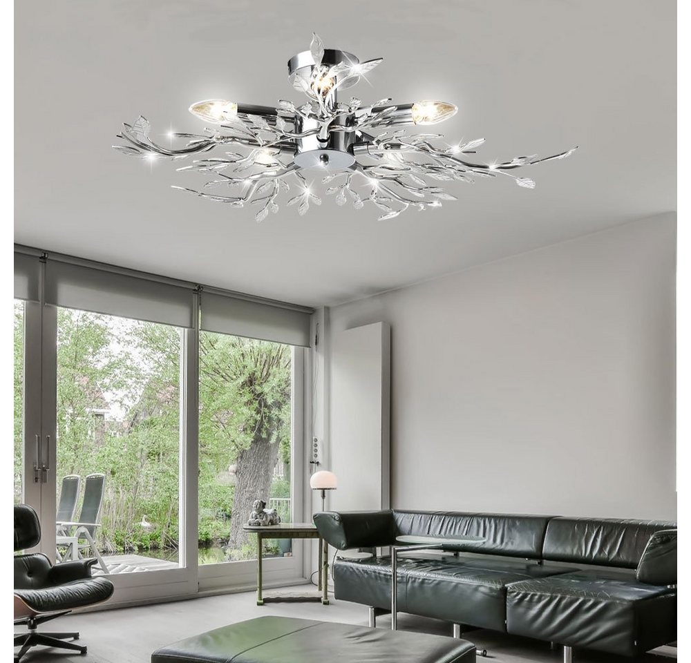 GLOBO LIGHTING Deckenleuchte, Leuchtmittel nicht inklusive, Deckenlampe Blätterlampe Deckenleuchte rund Wohnzimmer chrom Bild 2