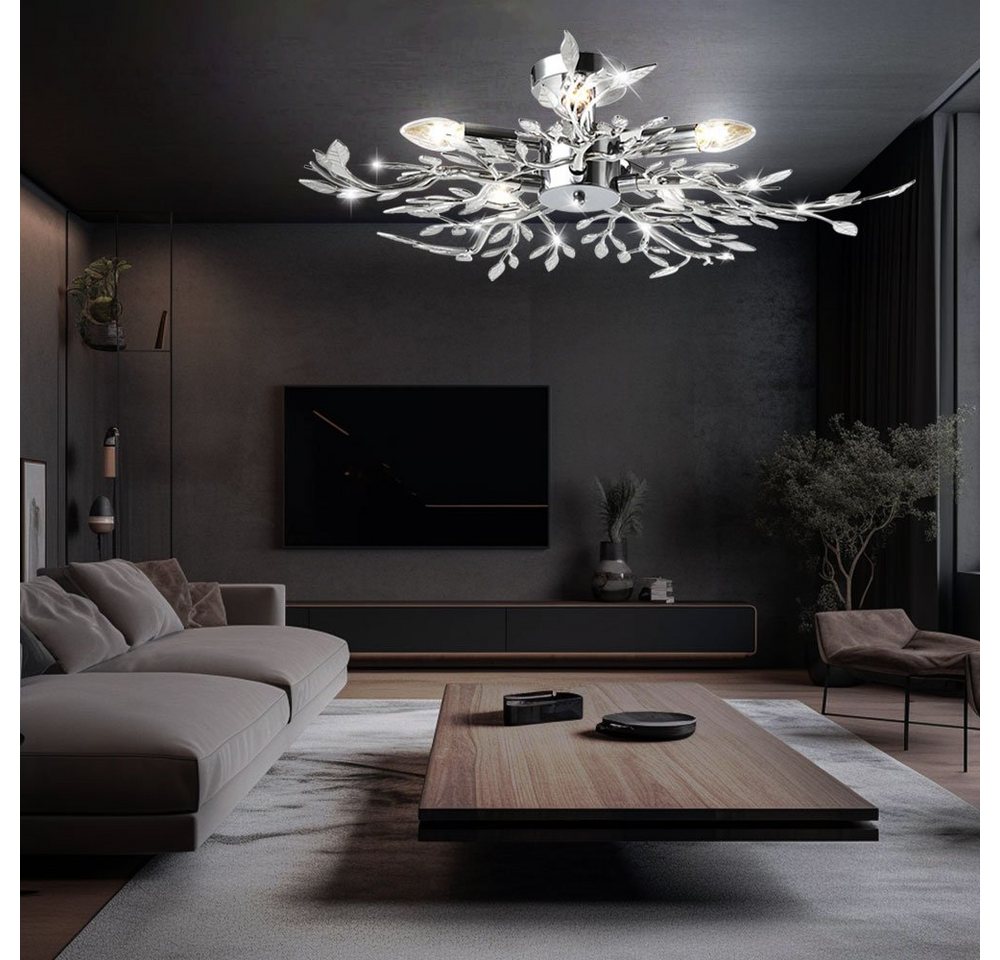 GLOBO LIGHTING Deckenleuchte, Leuchtmittel nicht inklusive, Deckenlampe Blätterlampe Deckenleuchte rund Wohnzimmer chrom Bild 3