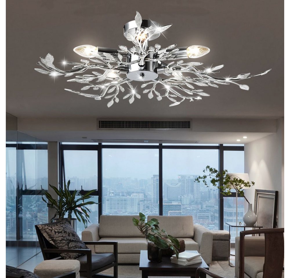 GLOBO LIGHTING Deckenleuchte, Leuchtmittel nicht inklusive, Deckenlampe Blätterlampe Deckenleuchte rund Wohnzimmer chrom Bild 4