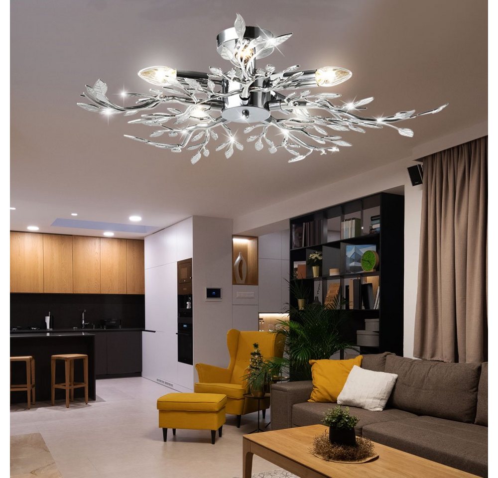GLOBO LIGHTING Deckenleuchte, Leuchtmittel nicht inklusive, Deckenlampe Blätterlampe Deckenleuchte rund Wohnzimmer chrom Bild 5