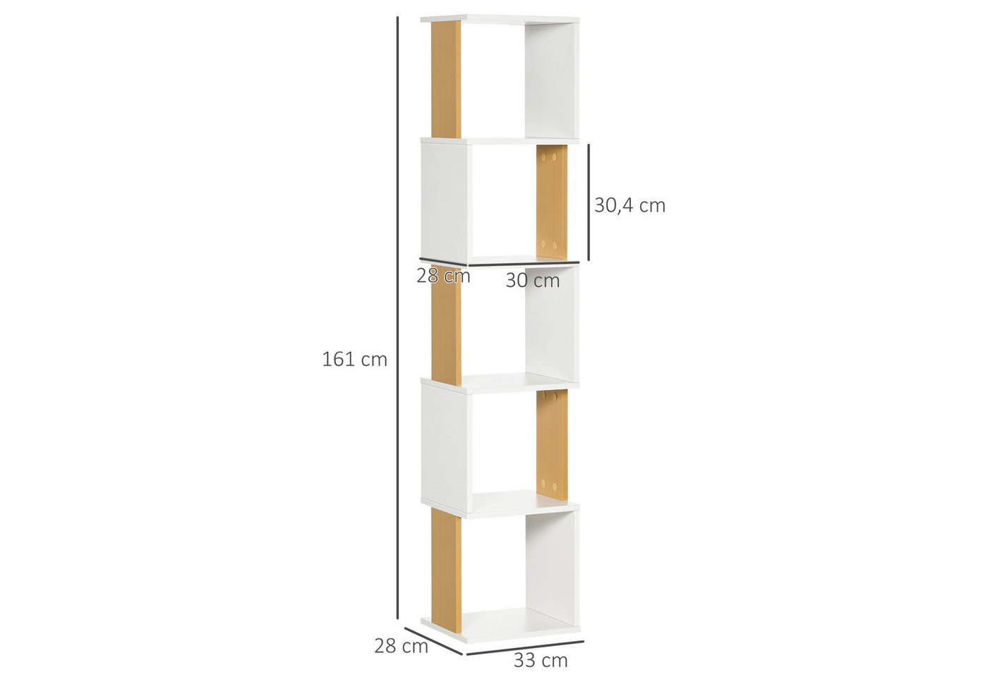 MC Star Bücherregal S-förmiges Bücherregal mit 5 Ablagen für Wohnzimmer, oder Büro, 33 x 28 x 161 cm, Weiß Bild 2
