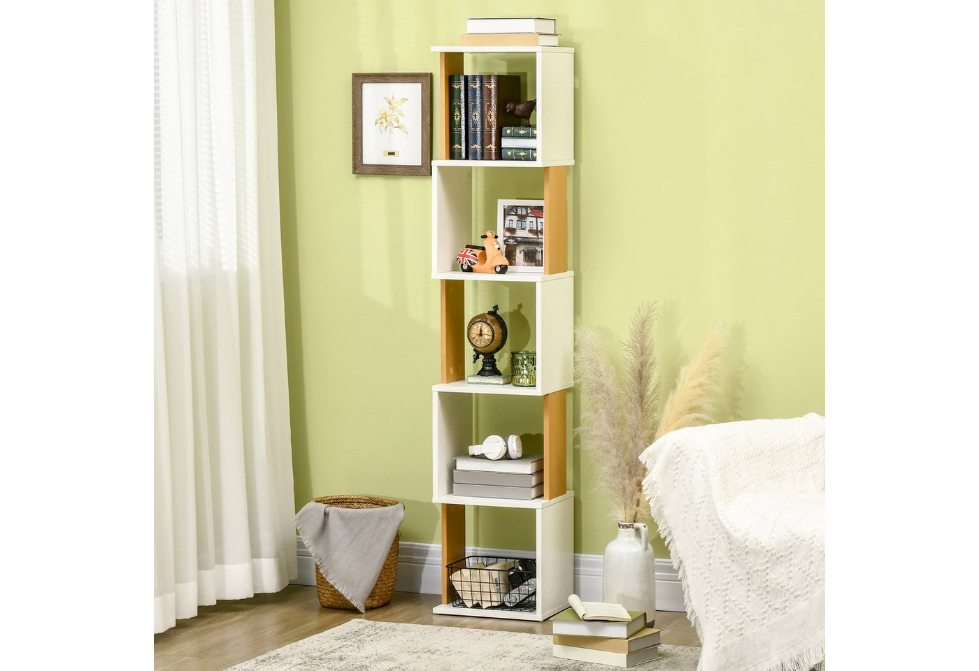 MC Star Bücherregal S-förmiges Bücherregal mit 5 Ablagen für Wohnzimmer, oder Büro, 33 x 28 x 161 cm, Weiß Bild 5