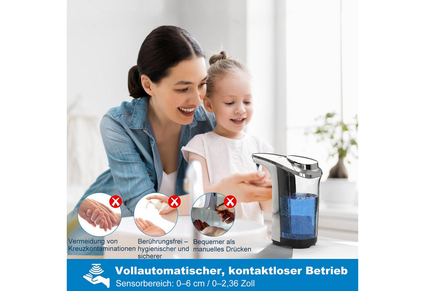 Futicare Seifenspender Automatischer Seifenspender mit Infrarotsensor – 500 ml, (5 Stufen einstellbar, berührungslos & IPX5-wasserdicht) Bild 2