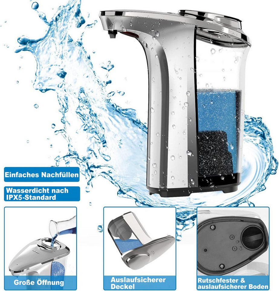 Futicare Seifenspender Automatischer Seifenspender mit Infrarotsensor – 500 ml, (5 Stufen einstellbar, berührungslos & IPX5-wasserdicht) Bild 4