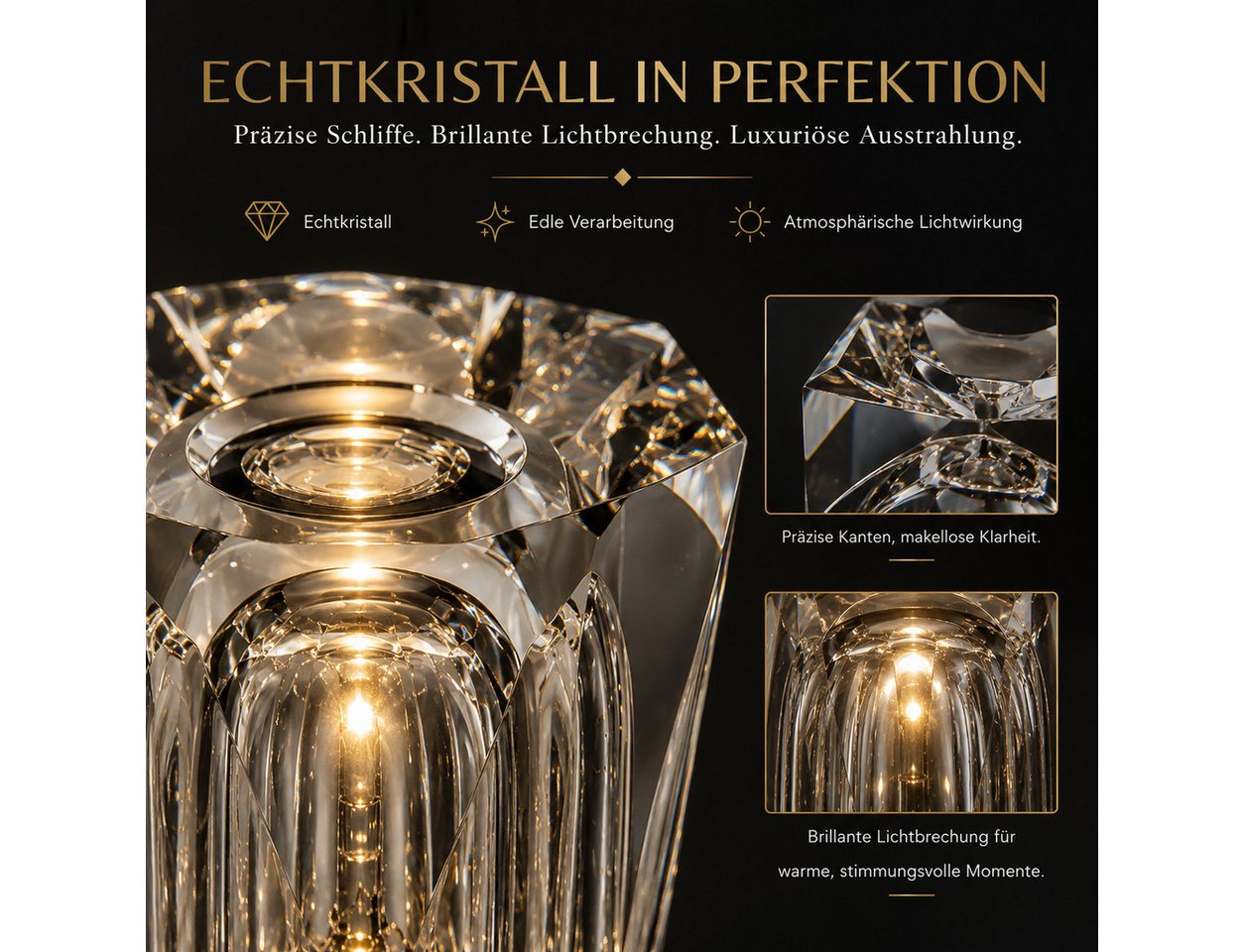 Fyrove Nachttischlampe Kristall Tischlampe Nachtlicht, Echtes Kristall Stimmungslicht, mit 3 Helligkeitsstufen, Akku LED Ambiente Lampe, Warmweißes Dekolicht für Schlafzimmer Wohnzimmer, Valentinstagsgeschenk Weihnachtsgeschenk Geburtstagsgeschenk Bild 4