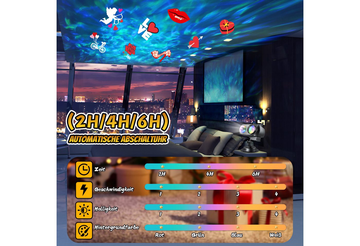 ANYSUN Projektionslampe LED Dekolicht Projektionslicht Halloween Weihnachten Außen Deko, LED fest integriert, 2 in 1 Ozeanwelle Schneeflocke Urlaub Projektor Wasserdicht