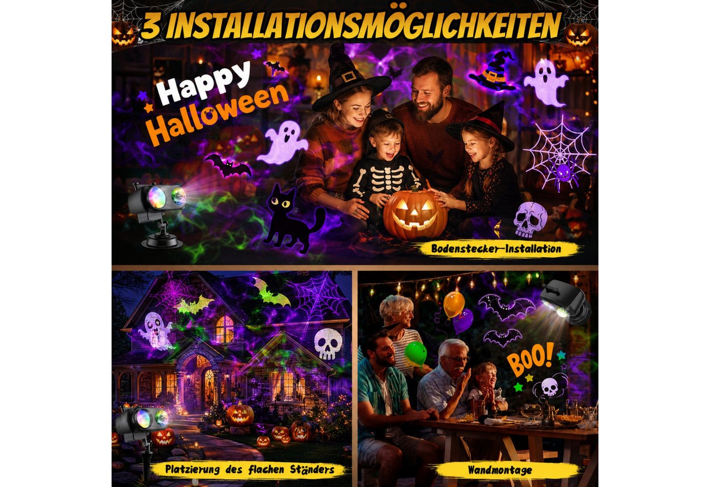 ANYSUN Projektionslampe LED Dekolicht Projektionslicht Halloween Weihnachten Außen Deko, LED fest integriert, 2 in 1 Ozeanwelle Schneeflocke Urlaub Projektor Wasserdicht Bild 2