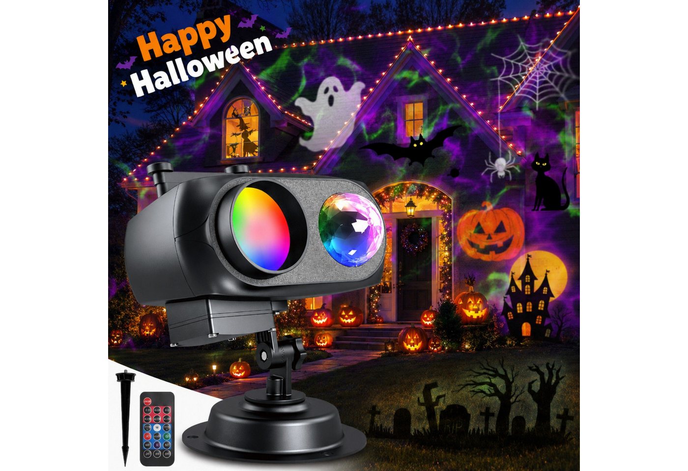 ANYSUN Projektionslampe LED Dekolicht Projektionslicht Halloween Weihnachten Außen Deko, LED fest integriert, 2 in 1 Ozeanwelle Schneeflocke Urlaub Projektor Wasserdicht Bild 3